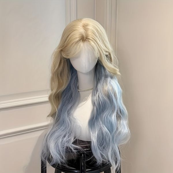 Gold Blondes to Blues Graduated Wave Synthetic Hairpiece Thick Volume High-Density Lush Layers for Women's Everyday Outfits