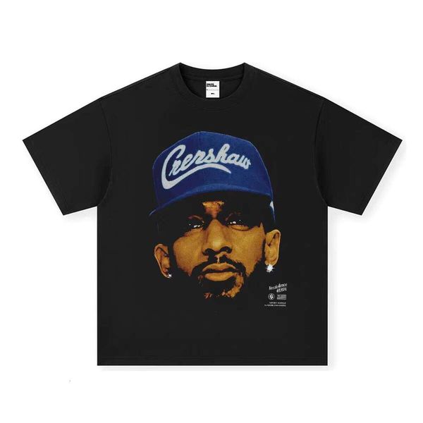 Autumn New Men's Thick Short Sleeve 100% Cotton Hip-Hop Rap Nipsey American Style Street Print T-Shirt