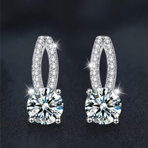 Four-Prong Moissanite Stud Earrings in S925 Sterling Silver.