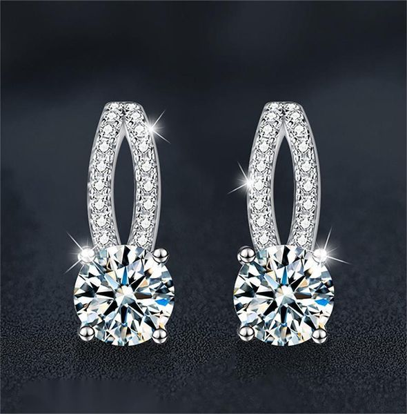 Four-Prong Moissanite Stud Earrings in S925 Sterling Silver.
