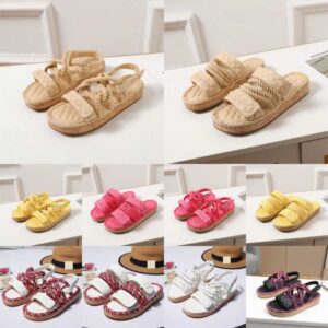 Sandal Women Mules Slipper Platform Fabric Hemp Rope Grass Slides Alphabet Calfskin Woman Shoe Loafers Womens Shoes