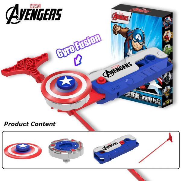 Marvel Avengers Captain America Style Beyblade Battle Game Beyblade Launcher 4PCS Fidget Spinner Movie Peripheral Toy Set Boys Boys Birthday Gifts Collectible Toy