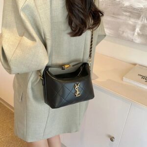 Embroidery Line Rhomb Chain Small Satchel Bag Bag Women's New Hand Carry Small Square Bag Small One Shoulder Crossbody Bag