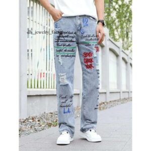 Men's Jeans Y2k Baggy Hip Hop Ripped Trousers Harem Cartoon Loose Graffiti Printing Denim Casual Pants Cargo For Men 138