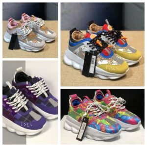 Luxury Rubber Shoes Black Blue Red Mens Fashion Designer Casual Italian Chain Reaction Trainer Reflective Height Triple Black Suede Sneakers Platform