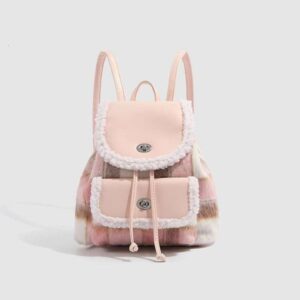 Fall/Winter Plush plaid for Women 2024 New Pink Cute Student Versatile Commuter Backpack