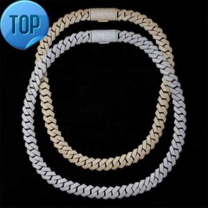 Luxury Hip Hop 15mm Ice Out Cuban Link Chain 925 Silver four row Moissanite Necklace for women men