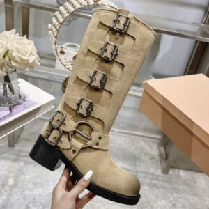 Leather boots for women classic designer shoes thick soled solid color letter fashion shoes metal buckle Valentine's Day date shoes new Christmas luxury party shoes