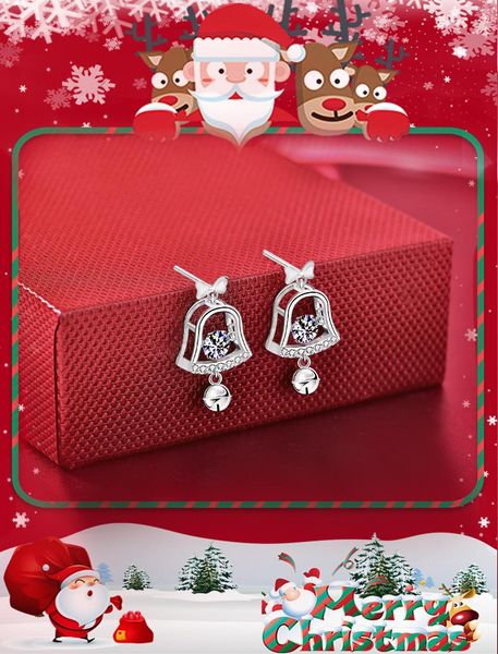 Christmas Bell Moissanite Stud Earrings - 925 Sterling Silver, Hypoallergenic, Festive Gift for Her