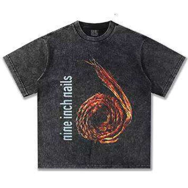 Direct Injection Printed American Style 9inch Smooth Nails Pure Cotton Heavy Cross-Border Summer Base Men's 300g T-Shirt