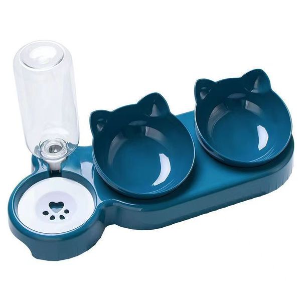 Pet Automatic Water Dispenser Dog Cat Food Feeder With Drinking Raised Stand Double Dish Anti-knockover Bowl