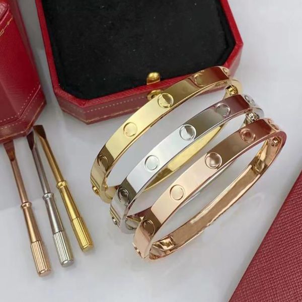 Screwdriver bracelet love bangle fashion unisex cuff bracelets 316L stainless steel 18k gold jewelry for women mens rose gold silver 4CZ party holidy gift