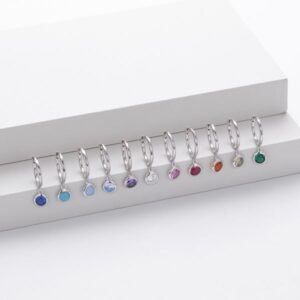 S925 pure silver twelve zodiac stones ear stud – simple round gemstone jewelry earrings – exclusive lucky accessories for each month