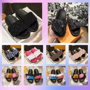 2025 With Box Designer Women Classic Slippers Leather Luxury Sandals Flip Flops Flat Fashion Slide Black White Pink Green Orange Beige Womens Summer