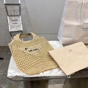 Summer Straw Beach Shopping Bags Large Women Handbags Knitting Canvas Shoulder Bag Embroidery Design Unisex Casual Hollow Out Tote