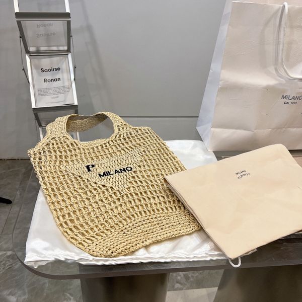 Summer Straw Beach Shopping Bags Large Women Handbags Knitting Canvas Shoulder Bag Embroidery Design Unisex Casual Hollow Out Tote