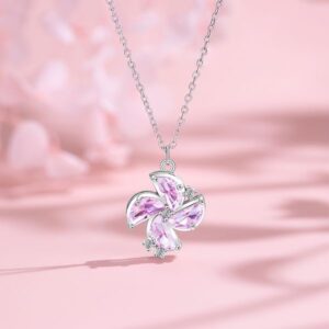 Stylish Women's Small-Batch Designed Necklace Featuring a Pink Zircon Windmill Pendant and Practical Stainless Steel Chain