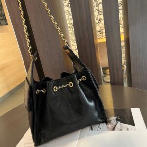 25c Tote Bag Drawstring Bucket Bag Women Shoulder Bag Caviar Leather Rib Check Gold Hardware Metal Buckle Mattilas Chain Handheld Crossbody Bag Shopping Sacoche 30c