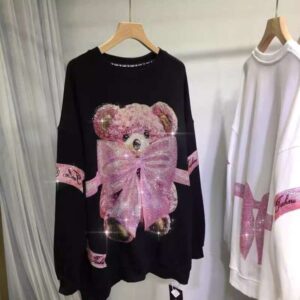 Large150kg Plus Size Heavy Rhinestone Hoodie pulloverwoman Women Cute Bear Autumn Winter Loose Mid-Length Slimming couplehoodieswomenmen