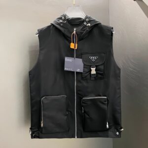 GG-P-R-A Designer Men's Casual Tank Coats Top 2025 New Pocket Versatile Zip Up Black Hooded Vests Close-fitting Sleeveless Vest Jacket