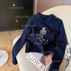 Women's Sweaters Letters Embroidery Pullover Sweater 2025 Spring Autumn Women Round Neck Long Sleeve Knitwear Jumper Female Casual Design