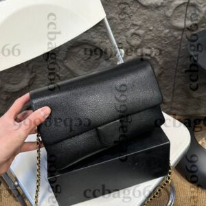 24K Women Grained Calfskin Caviar Leather Medium CF Shoulder Bags Classic Flap Gold Metal Hardware Matelasse Chain Crossbody Turn Lock Luxury Designer Handbag 23CM