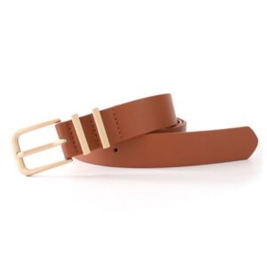 New minimalist women's belt-embellished denim skirt with high-end golden button fastening leather belt for women