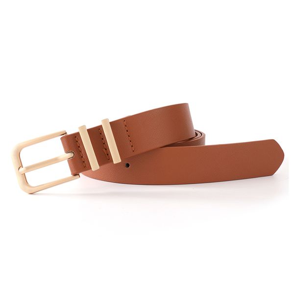 New minimalist women's belt-embellished denim skirt with high-end golden button fastening leather belt for women