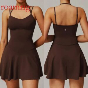 A822 Athletic Women's Halter Top Dress with Pocket Bottom Layer – Lightweight Short Tennis Skirt