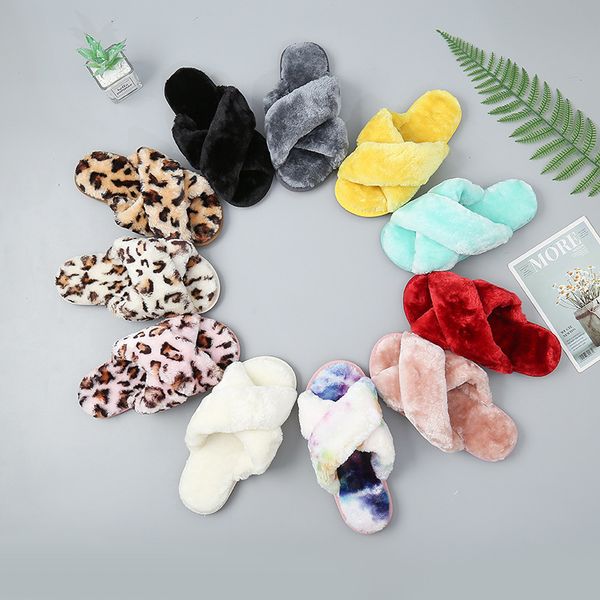 Super Soft Non-slip Beef Tendon Bottom Cross Design Fur Warm Autumn And Winter Indoor Plush Slippers
