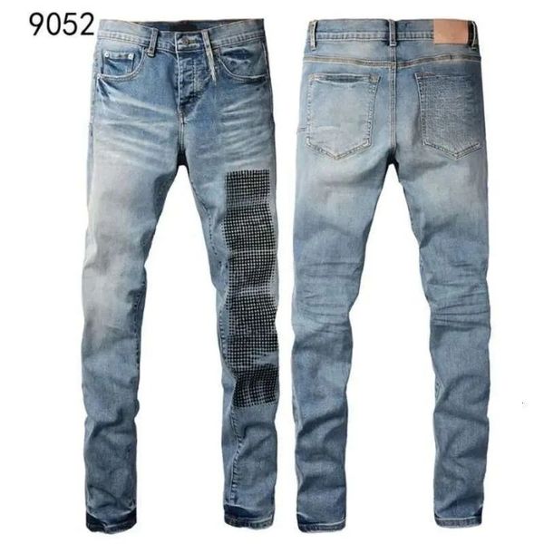 Men's Jeans Purples American High Street Ink Old Ripped Straight Brands Pants
