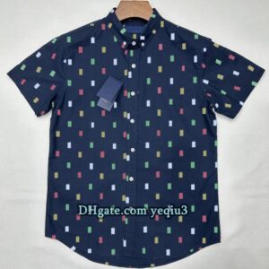 Men Summer Short Sleeve T Shirt Shirt with Dot Print Casual Style Button Down Lapel Design Pocket Small Horse Embroidery Slim Fit Classic Look Comfortable Wear