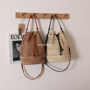 Designer's straw woven bag large capacity crossbody bucket bag beach bag casual men's luxury shoulder bag fashionable weaving high-quality mini women's bag