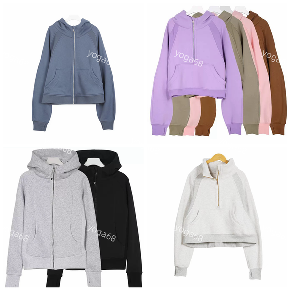 Half Zip Hoodie Womens Yoga Suit Designer Hooded Sweatshirt Ladies Gym Sportswear Outdoor Sports Jogging Hoody Thick Long-sleeved with Fleece