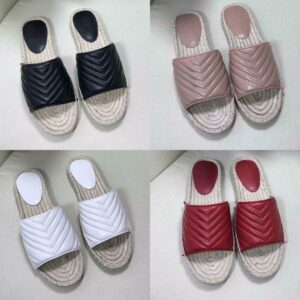 Women's Slides Slippers Sandals Women Espadrille Flat Sandal Cloth Double Metal Slide Summer Outdoor Beach Causal Flip Flops with boxNO30