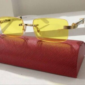 Yellow Designer Sunglasses Woman Mens Wood Rimless Panther Sunglass Square Carti Frameless Cut Cartie Sun Glasses Vintage Driving Eyeglasses Shades Gafas De Sol