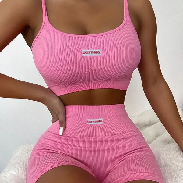 Womens Tracksuits Ladies Camisole 2 piece set Tank Short Sleeve T and shorts high elastic fabric sweet babes summer beach party clothes sportswear yoga shapewear
