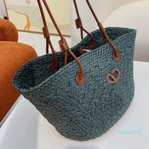 2025–10A Straw Bag Shoulder Bags Handbags Plain Knitting Crochet Embroidery Open Casual Tote Interior Compartment Two Thin Straps Leather Floral