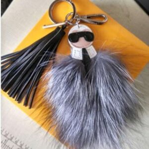 luxury logo Fluffy Karl Genuine Raccoon Fur Pompom Monster Bag Bugs Charm Keychain Plush Key Ring Leather Tassel Pompom
