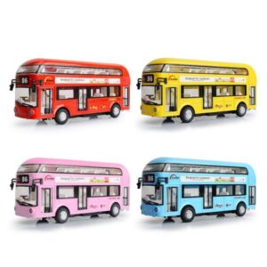 Metal Double-Decker Tour Bus Sound Light Sightseeing 1:64 Scale Model With Openable Doors Diecast Alloy Car Toy