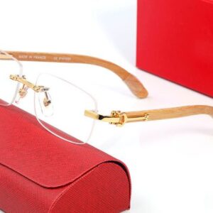 Designer Sunglasses Women Transparent Polarize Rectangular Sunglass UV400 Rimless Fashion Sport Gold Metal Tea Color Wood Frames Male and Female Brand Eyeglasses