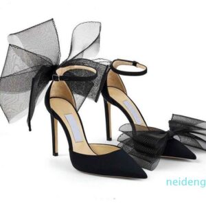 Elegant spring summer Aveline 100 bow-trimmed sandals high heels Fruit sisters concert queen modeling brand Ankle Strap Stiletto Wedding #85