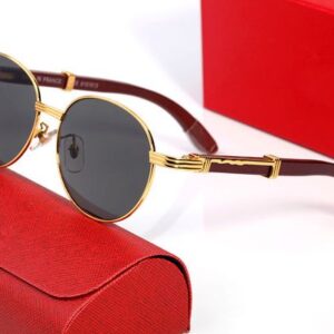 Round Designer Sunglasses for Women Fashion Mens Sunglass UV400 Protection Oval Sport Vintage Oversized Full Frame Wooden Eyeglasses Man Retro Eyewear With Box