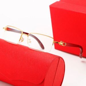 Brand Designer Sunglasses Women Big Square Eyeglasses Mens Semi Rimless Half Frame Gold Oversized Sunglass Wood Fashion Eyeglass 56mm Polarized UV400 Sun Glasses