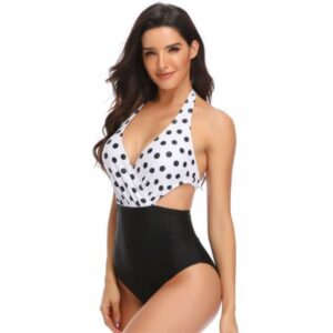 Women's Swimwear Multi color Print One-piece swimsuit neck waist band hollow Sexy Swim Suit Bikini