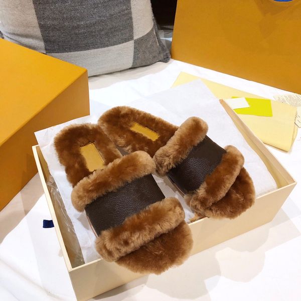 2021 Top Designers Luxury Fur Sandals Fashion Slippers Slides High Quality Classic Autumn Winter Indoor Sandal with Box 35-42