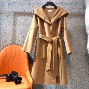 women's wool coat designer Fashion down jacket Outerwear Blends splicing double-sided tweed Hooded Coats winter warm and slim long coates with belt high quality