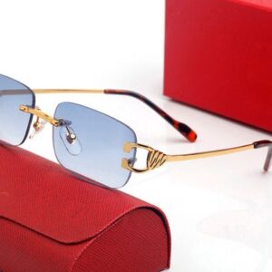 Blue Fashion Designer Sunglasses Women Mens Eyeglasses Gold Silver Alloy Rimless Optical Frames Classic Rectangle Square Luxury Sunglasses for woman Eyewear