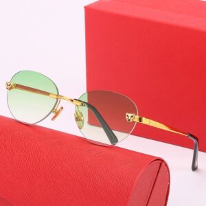 Mens Sunglasses Designer Women Cat Eye Eyewear Sun Glasses Luxury Brand Men Womans Retro Sports Athletics Green Gold Metal Frame Dark 53mm Sunglass Eyeglasses