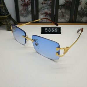 Mens Women Designer Sunglasses Male Frameless Square Brand Pather Sunglass Gold Striped Metal Frames Blue Lens Eyeglass Luxury Carti Glasses Brand Eyelgasses